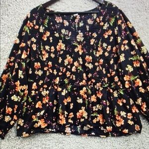 Chic Floral Black and Orange Blouse